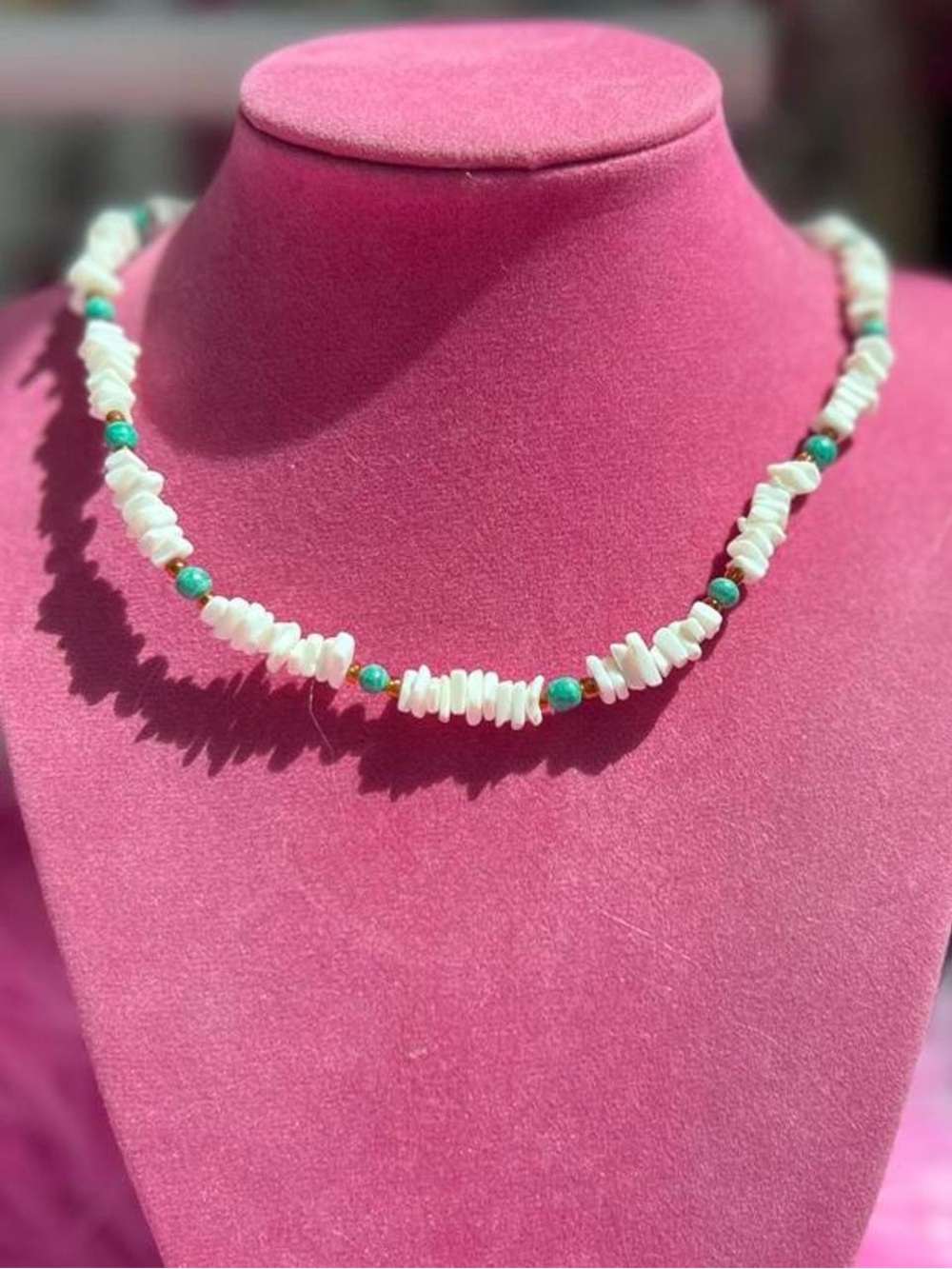 White pukka shell and turquoise brown  beaded necklace #boho